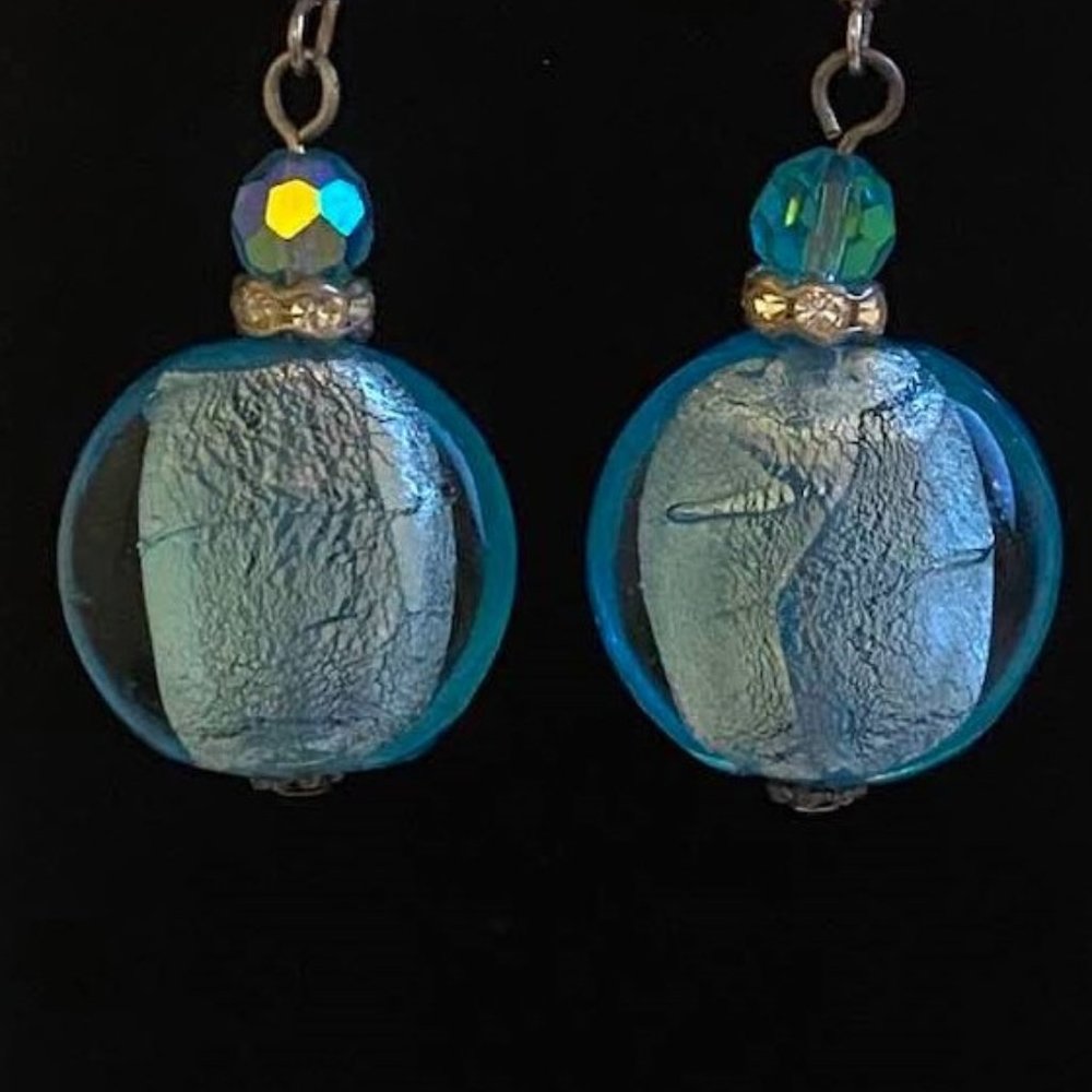 Turquoise Glass Bead Hanging Earrings